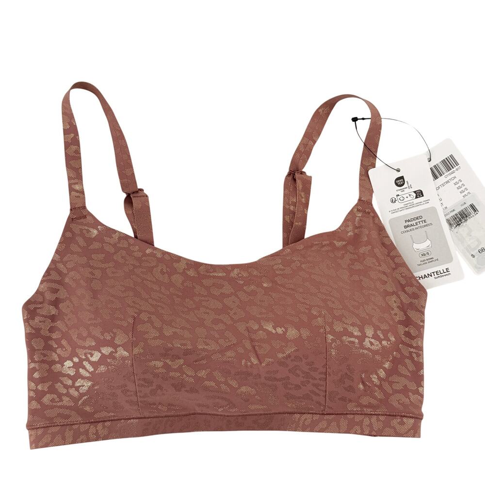 Chantelle Softstretch Scoop Padded Bralette Size XS S Pink Leopard Shimmer Print